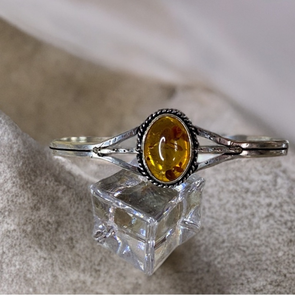 Silver Baltic Amber Stone Bracelet
